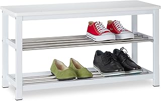 Relaxdays Banco, 2 estantes para Aprox. 8 Pares de Zapatos, Asiento Estable, Moderno Zapatero, Dimensiones: 42 x 80 x 30 cm, Color Blanco, 42x80x30 cm