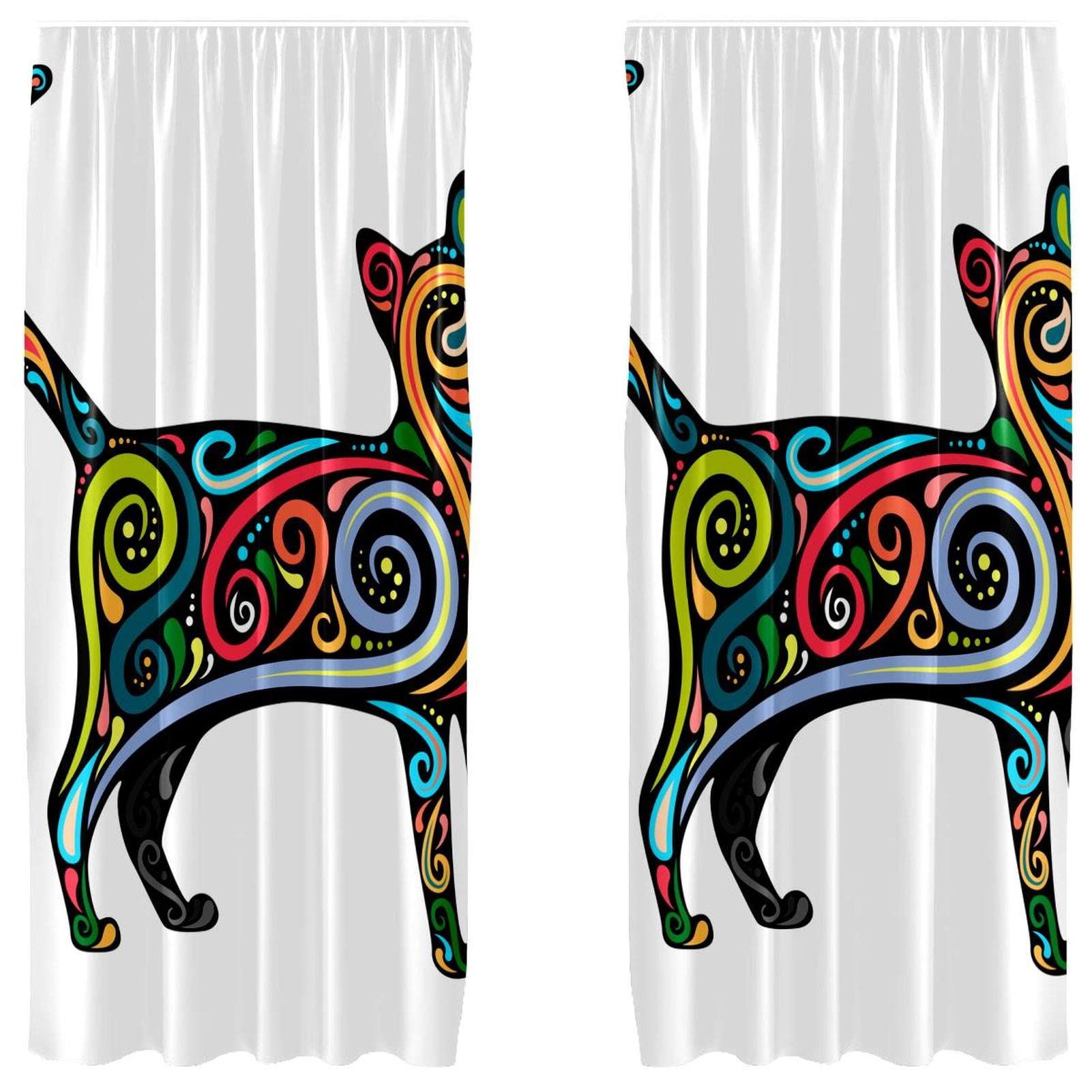 Cortinas de gato con cuerpo colorido de 55 x 84 pulgadas juego de 2 paneles decoración salón