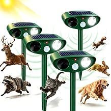 4 Pack Sonic Fortress Pro Deer Repellent Devices for Plants,Cat Repellent Outdoor Motion Sensor Solar Animal Repellent Ultrasonic for Squirrel Rabbit Raccoon Skunk Fox Coyote Deterrent Yard Garden