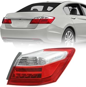 For 2013 2014 2015 Honda Accord Sedan EX-L Touring LED Tail Light Lamp | w/Bulb Replacement Right Passenger Side Black Housing Clear Red Lens OEM 33500T2AA12