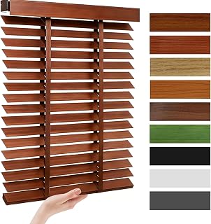 Custom Cordless Wood Blinds for Indoor Windows, Wooden Blackout Venetian Blinds with Privacy Protection for Living Room, Bedroom, Office