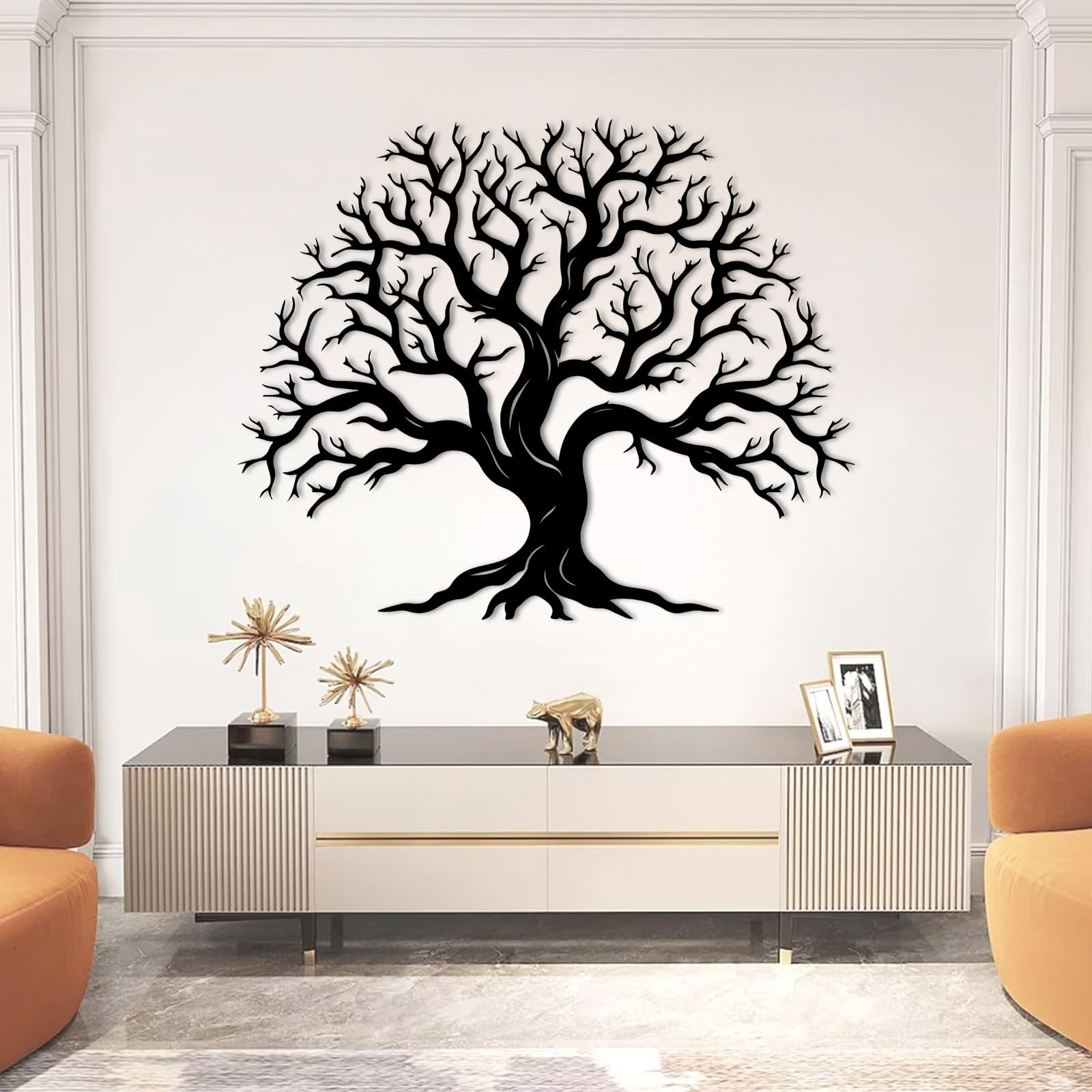 Decoración de Pared de Metal con Árbol de La Vida Grande Árboles Genealógicos Decoración para El Hogar Sala de Estar Oficina Dormitorio Casa de Campo (Dorado 105 X 85 Cm)