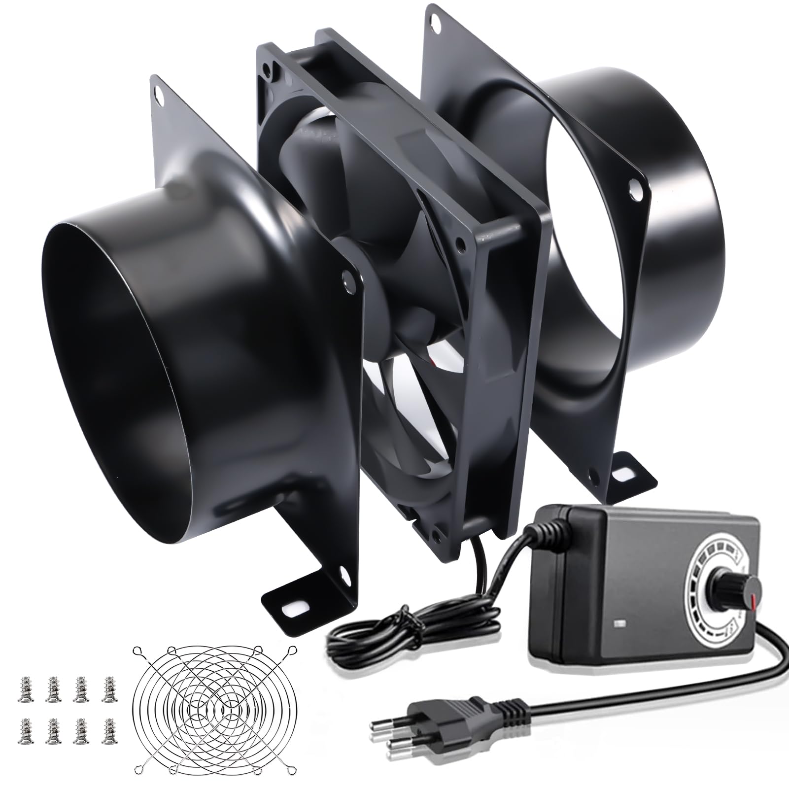 Wentylator rurowy 100 mm z regulatorem prędkości obrotowej – wentylator rurowy regulowany – wentylator osiowy z wtyczką EU, adapter kanałowy, siatka do namiotów uprawnych, szklarni, ogrodu