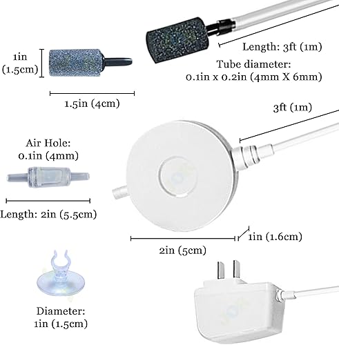 Miniatura 4 de Jor Bomba de aire silenciosa para acuario, tanque Nano Betta, aireador con accesorios, para pecera de hasta 20 galones