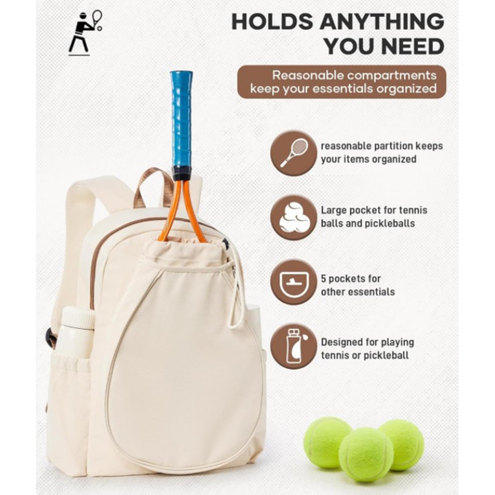 Torba do pickleballa dla mężczyzn Mieści 2 Rakiety Torba Sportowa | z przegrodą na buty i wodoodporną kieszenią, plecak sportowy do Treningu, Fitness, Podróży, na Co Dzień