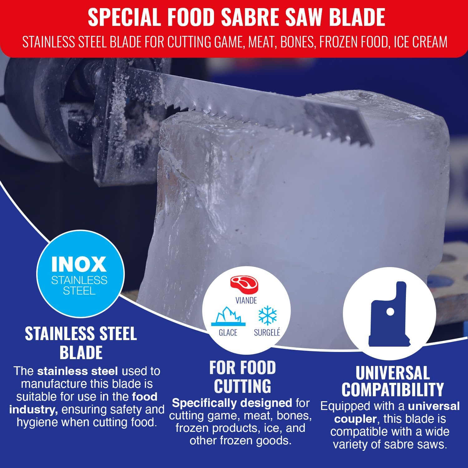 TIVOLY - Special Saber Saw Blade for Foods - Stainless Steel Blade for Cutting Game, Meat, Bones, Frozen Foods, Ice