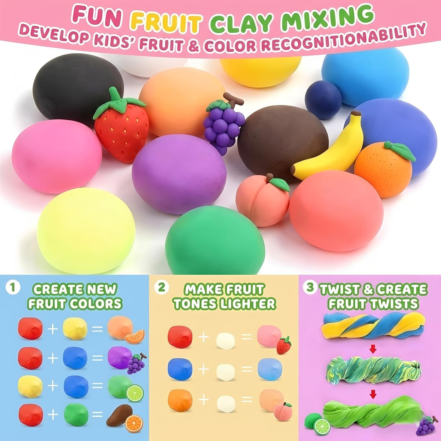 Air Dry Clay Kit, 24 Colors Modeling Clay for Kids with Wooden Display Frame & Clay Tools, Soft Air Clay Set for DIY Fruit Art, Arts and Crafts for Kids Ages 4-8 8-12, Creative Girls Boys Gift