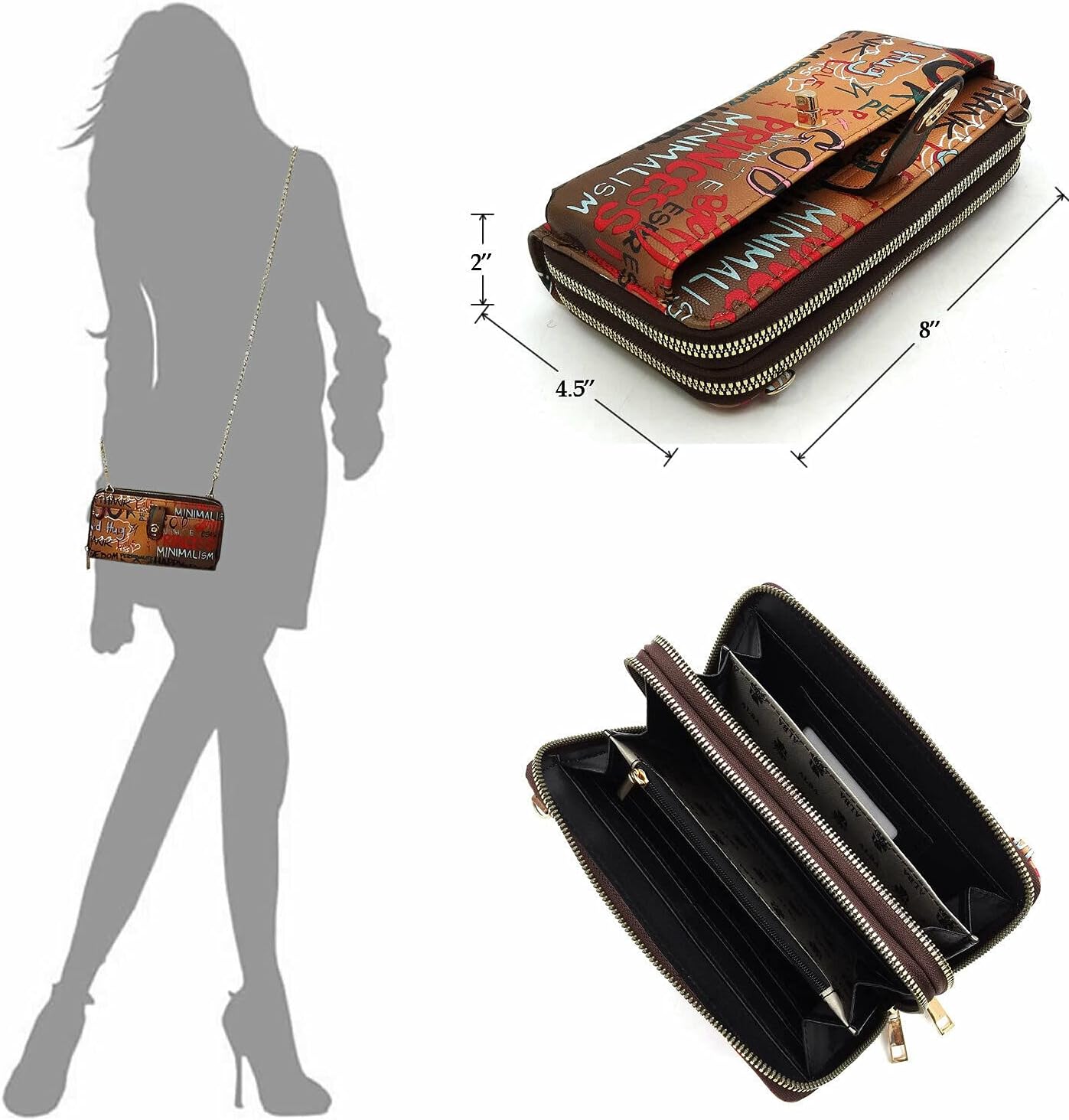 Multicolor Graffiti Printed Cell Phone Purse Wallet Smartphone Crossbody Wallet Travel Multifunction Phone Case Wristlet