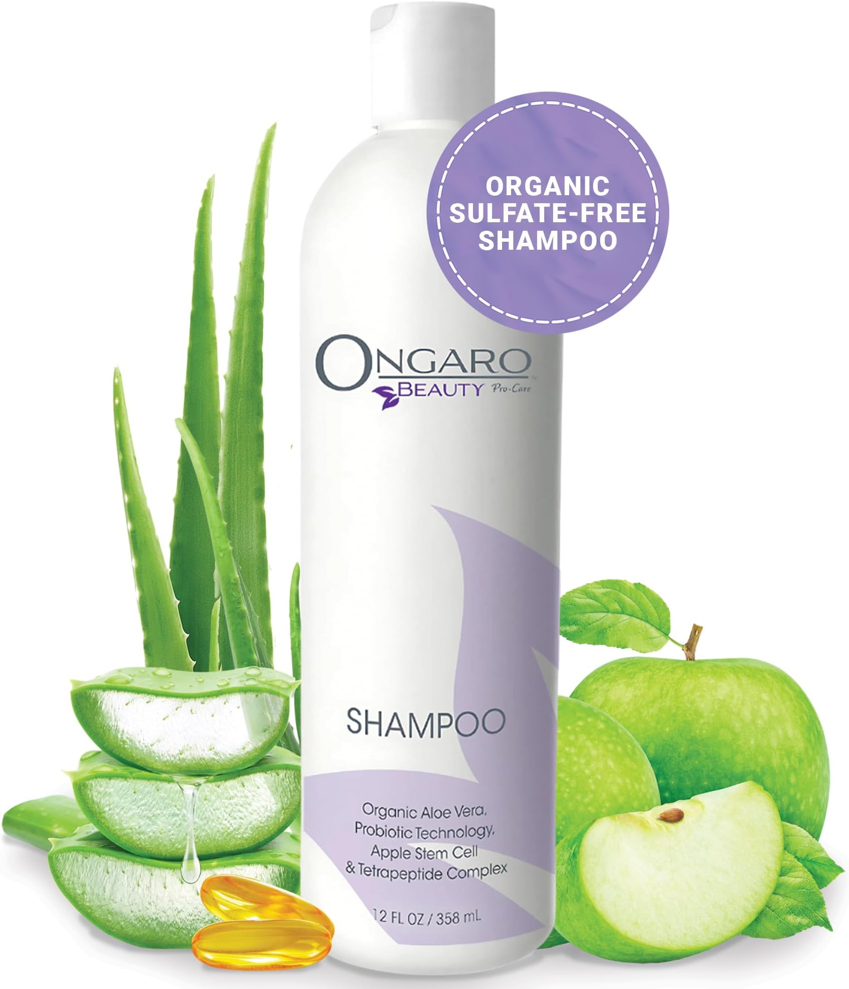 Organic Hydrating Shampoo - Sulfate-Free Probiotic Shampoo with Aloe Vera, Peptides & Apple Stem Cells - Promotes Healthy Hair Growth for Dry, Oily, and Colored - 12 fl oz