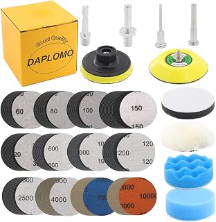 130pcs Sandpapers 3Inch Grit 60-10000 Wet Dry Sander Sheets w 1/8"&1/4" Shank Backer Plate, M10 Backing Pad, Interface Pad Grinding Abrasive Sponge Sanding Disc for Wood Car Polishing Headlight Cleane