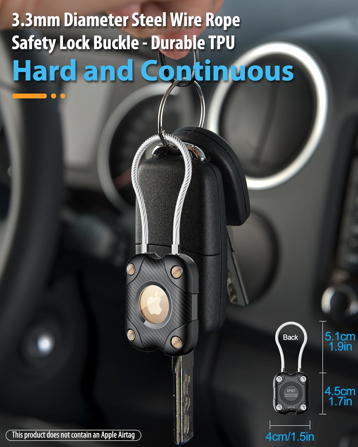 for Airtag (1st & 2nd Gen) Holder with Wire Cable 4 Pack, Secure Lock Airtag Keychain,IPX7 Waterproof,360°Hard Protective Air Tag Case Holder for Key Chain,Key Ring,Car,Luggage - Image 3