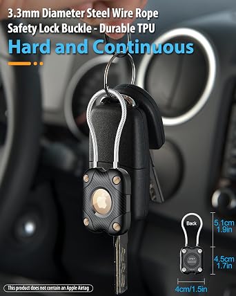 Airtag Holder with Wire Cable, Secure Lock Airtag Keychain,IPX7 Waterproof,360Hard Protective Air Tag Case Holder for Apple Air tag for Key Chain,Key Ring,Car,Luggage