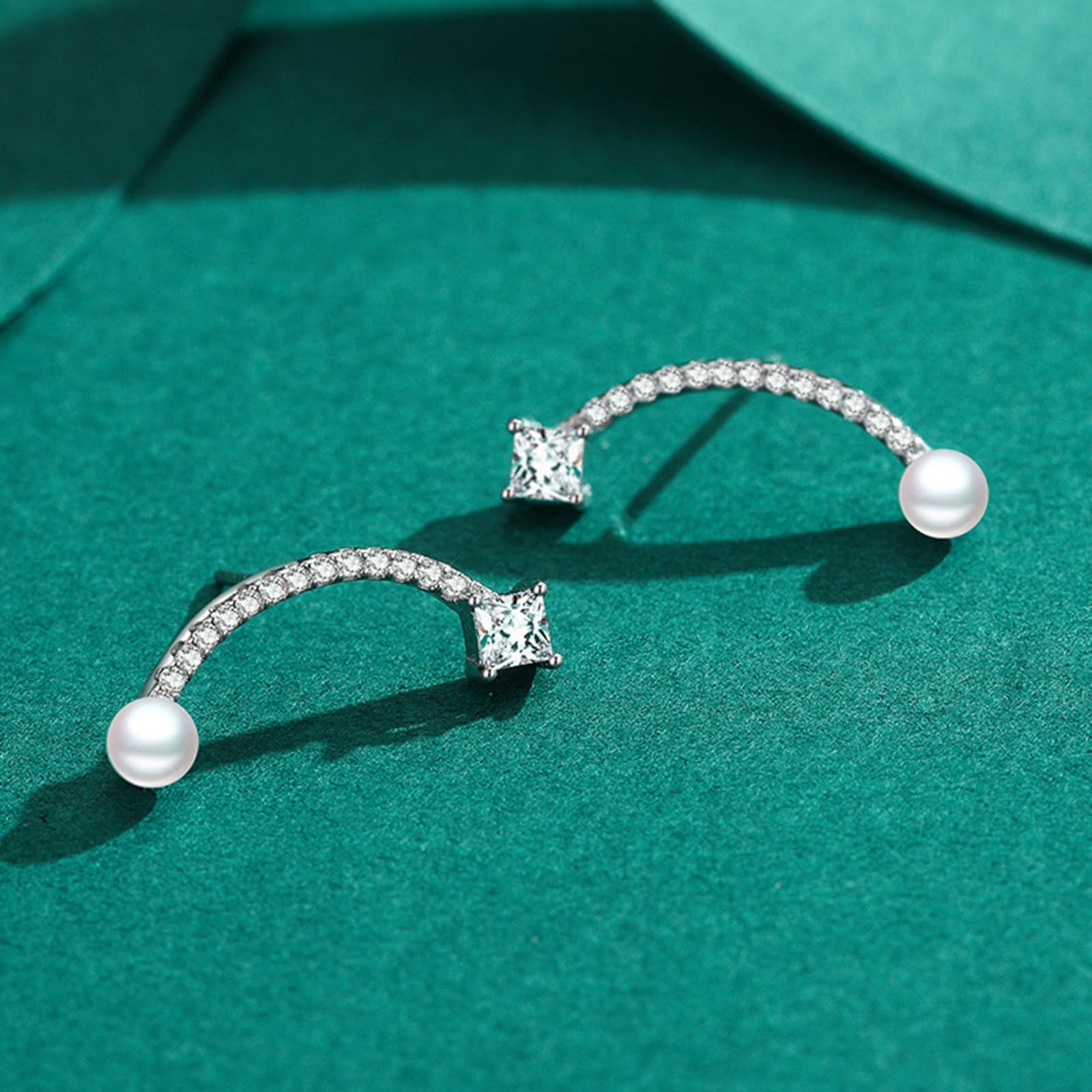18 ct białe złoto damskie kolczyki, Moissanit Perła Łuk Kolczyki Kolczyki Prawdziwe złoto AU750