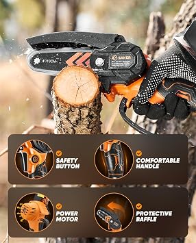 Saker Mini Chainsaw Cordless with 2 Batteries Orange | Portable Electric Chainsaws Cordless,Handheld Chain Saw Pruning Shears Chain Saws for Tree Branches,Courtyard and Garden