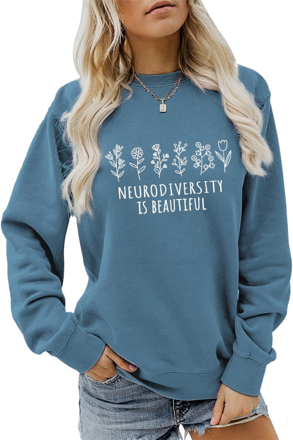 Neurodiversity is Beautiful Sweatshirt, Autism Awareness Sweater Women Flower Crewneck Pullover Tops Autism Mom Shirt