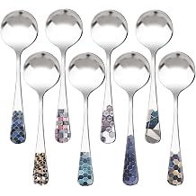 RETON 8 Pcs Stainless Steel Korean Soup Spoons, Thick Round Asian Spoon