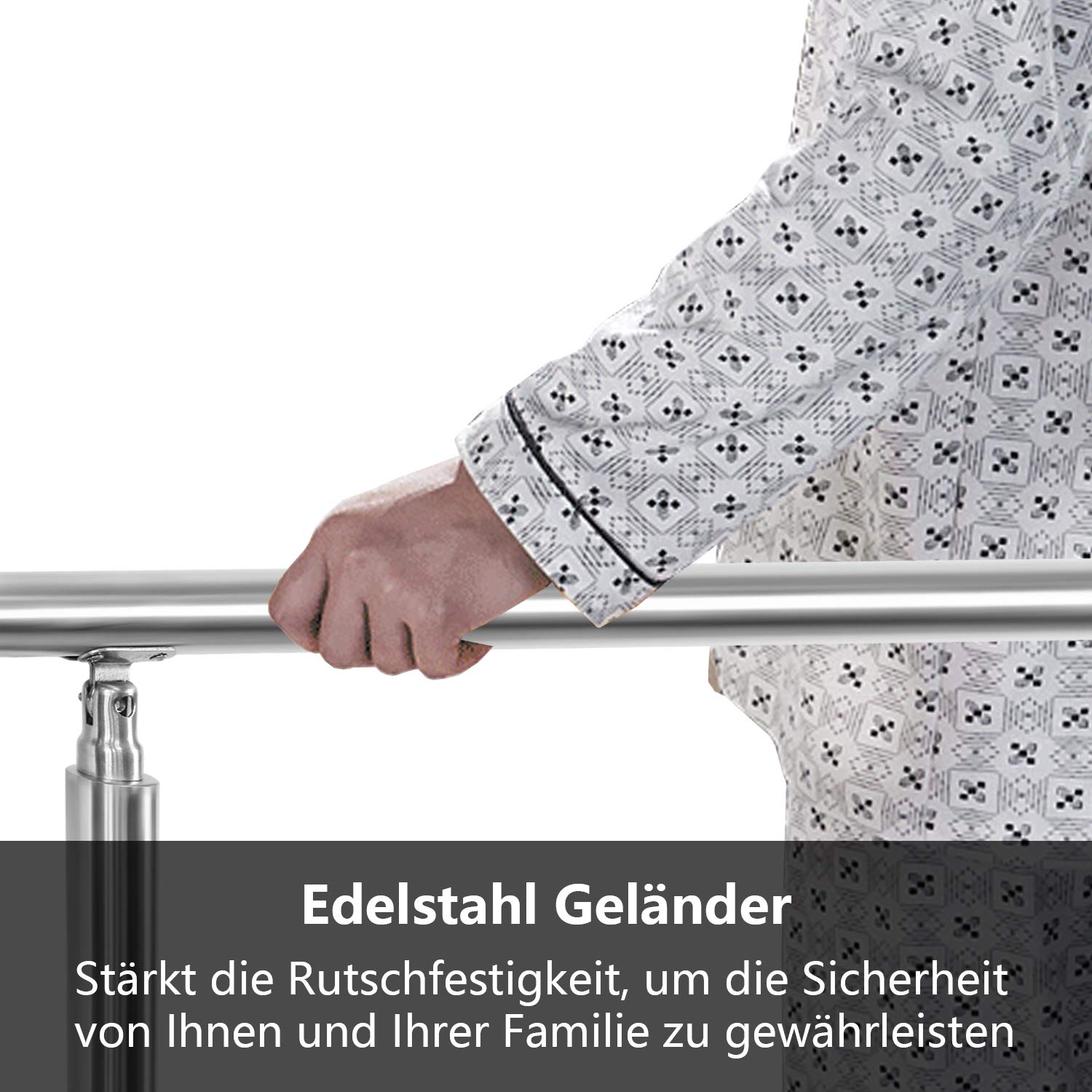 Aufun Trapleuning Roestvrij stalen 80 cm binnen en buiten met 2 palen voor trappen, balustrade, balkon (80 cm, 2 dwarsbalken