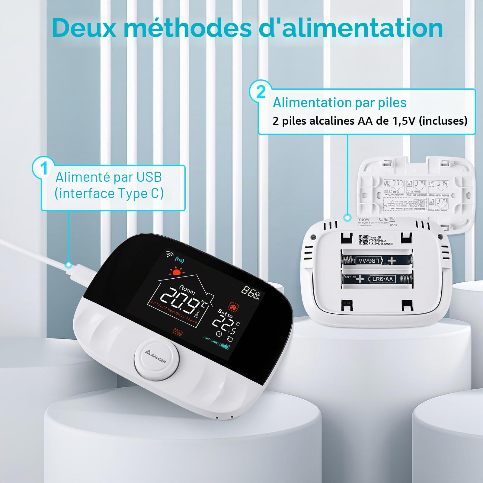 SALCAR Thermostat WiFi Intelligent pour chaudière à gaz, thermostate d'ambiance T9W RF de radiateur avec récepteur Tuya Programmable Mural Compatible avec Amazon Alexa et Google