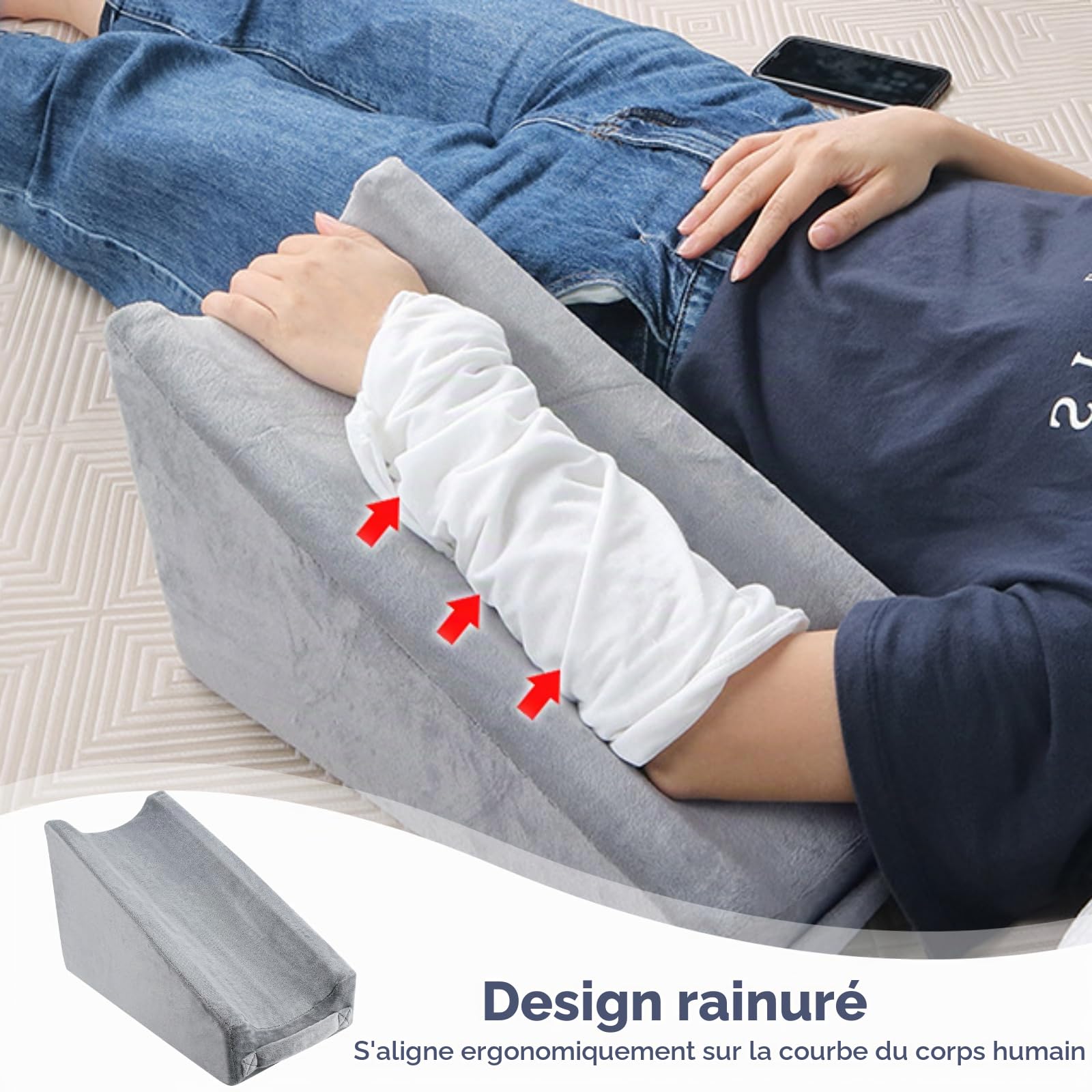 Oreiller ergonomique d'élévation du bras, oreillers compensateurs pour bras pour adultes, oreiller de soutien du coude en mousse souple avec housse lavable pour la récupération