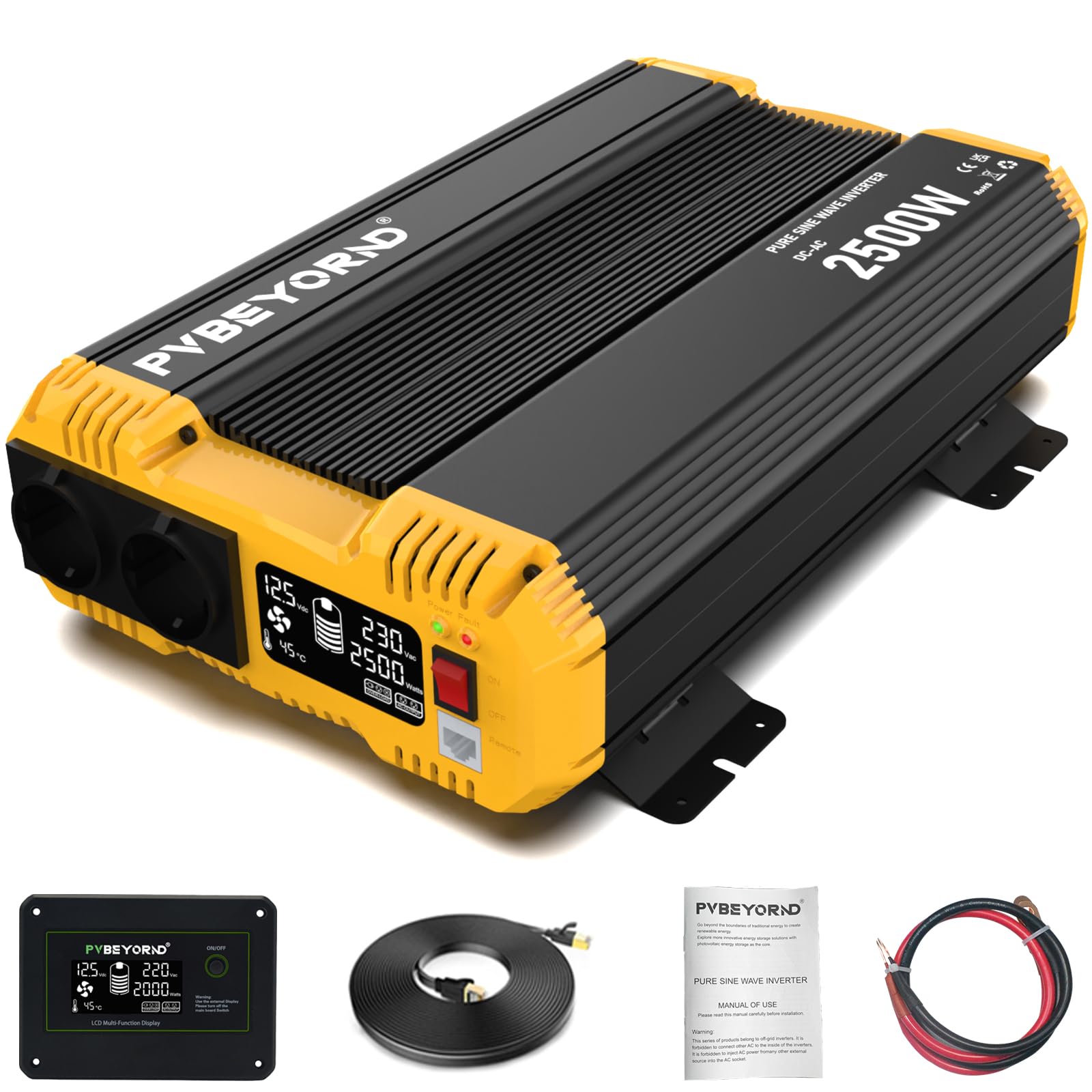 Sinus Wechselrichter 12V auf 230V Reiner Sinus 2500W/5000W 50HZ | Mit Fernbedienungsfunktion, geeignet für netzunabhängige Stromversorgung, Wohnmobile und Camping Ausflüge Reiner Sinus