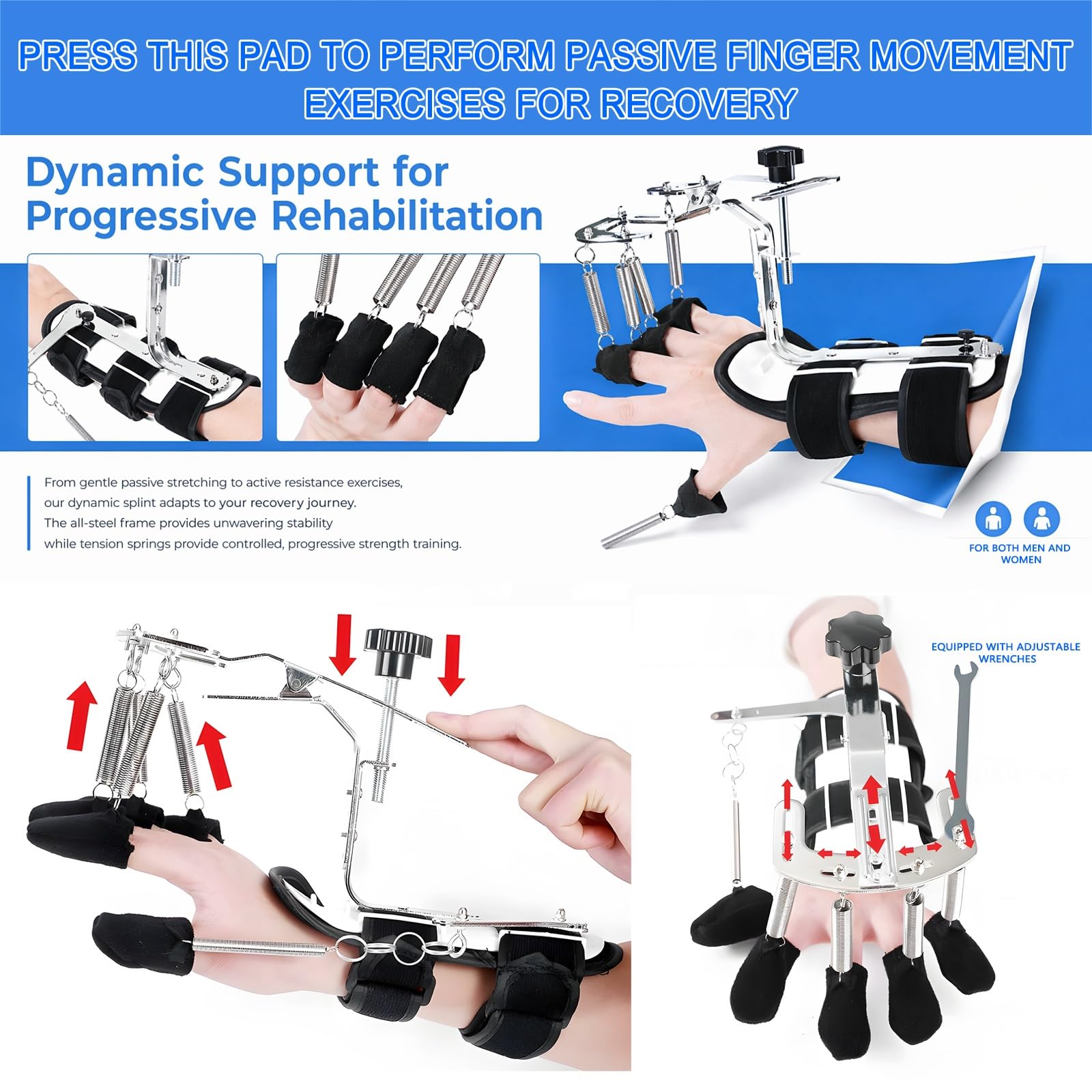 Trainer tutore alluminio regolabile ortesi dita della mano | Controllo tensione della mano destra sinistra Prevenzione dello stretching delle dita Corsa riabilitazione attiva(Left)