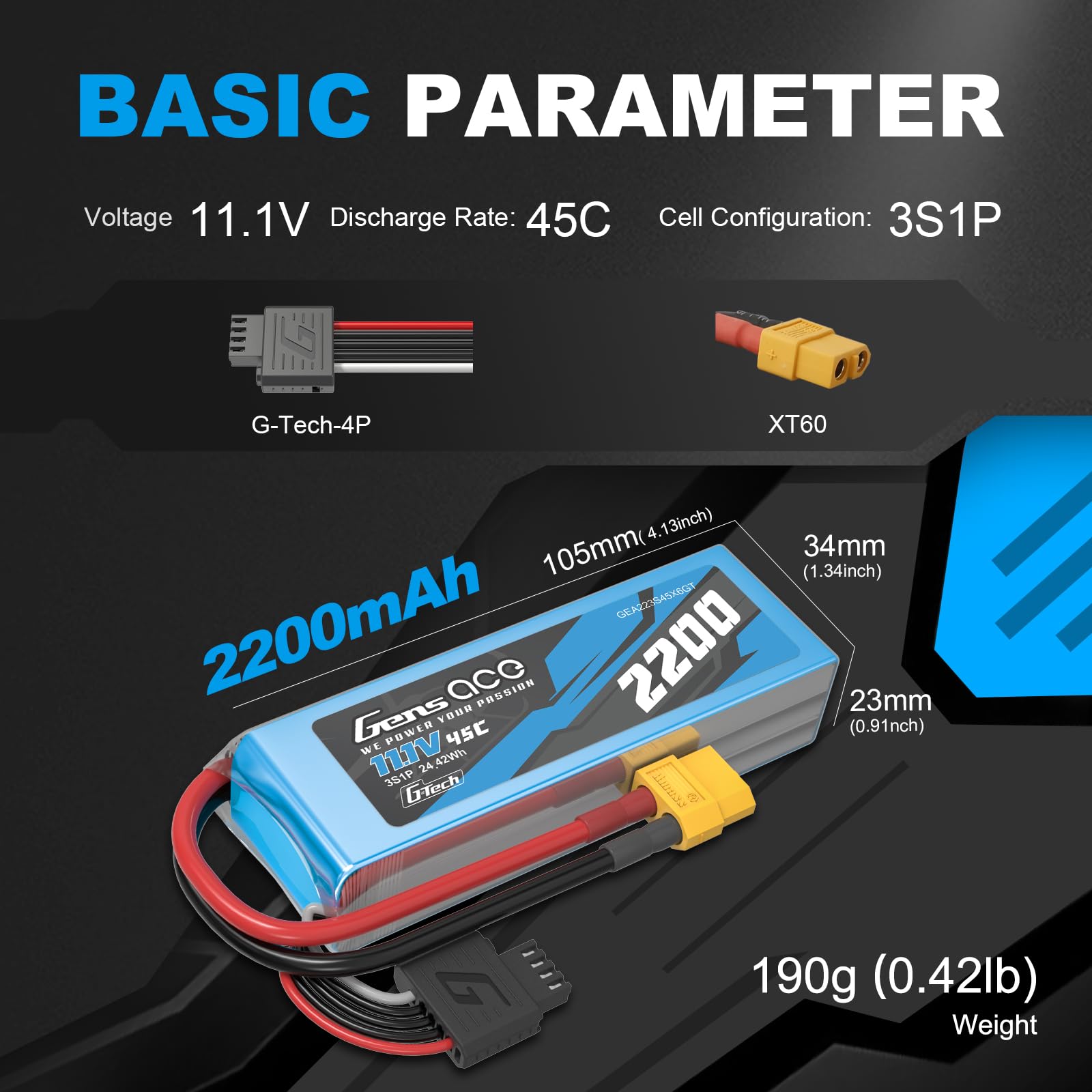Gens ace 3S LiPo Akumulator 11,1 V 2200 mAh 45C XT60 RC Bateria Softpack