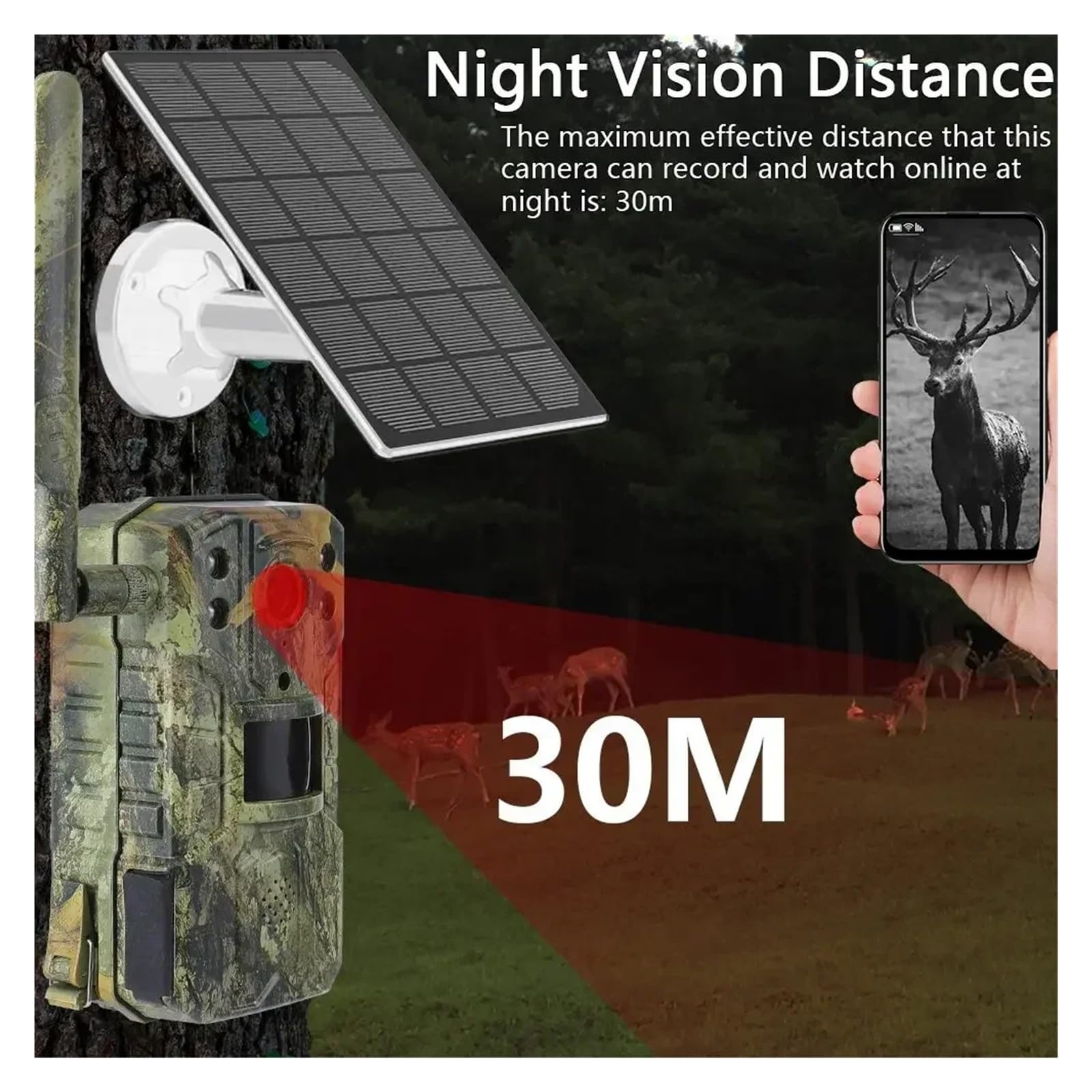 Cámara Vida Silvestre Cámara Solar Impermeable De Rastreo For Caza 20M PIR Detección Movimiento Vida Silvestre 4K 14MP 4G Tarjeta SIM 30M Visión Nocturna Monitoreo Confiable Preciso(A Set add 128G)
