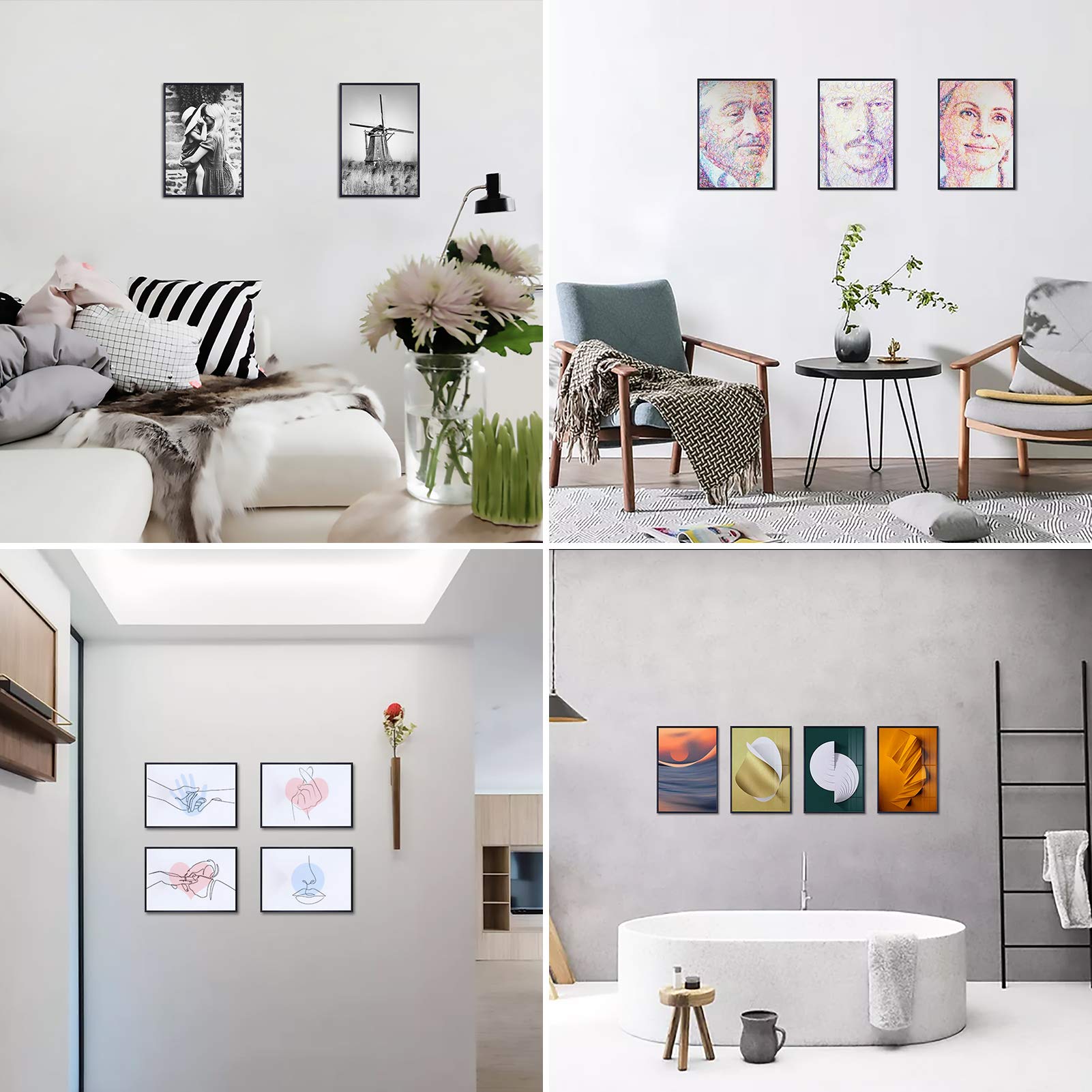 A4 Bilderrahmen mit kunststoffglas Front, 3 Stück, 21 x 30 cm, schwarzer Metall-Zertifikatrahmen-Kollektion, Fotorahmen, Wandgalerie, Collagenrahmen für Wandmontage und Tischdisplay