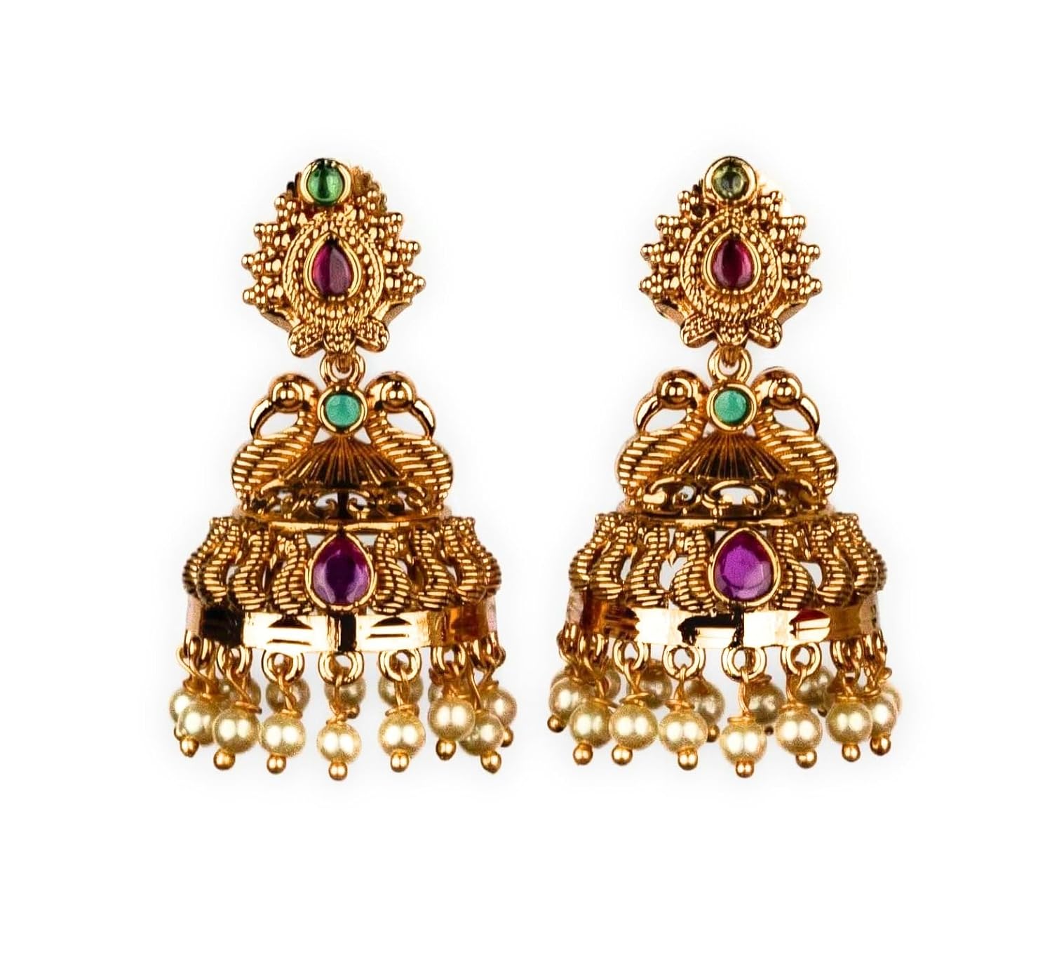 Sasitrends Textured Diamond with Filigree Dome & Lakshmi Peacock Motif Pearl and Floral Jhumka with Pearls - Review, Price and Buying Guide