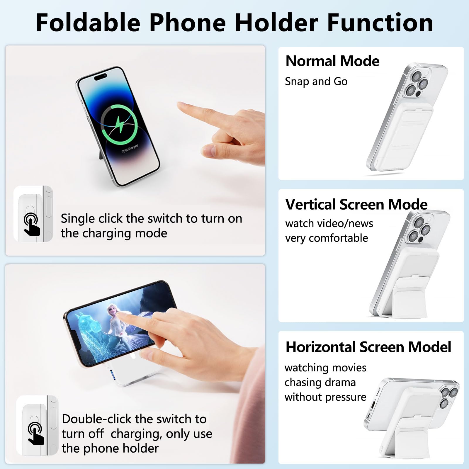 LUCKYDUO Power Bank magnetico wireless da 10000 mAh per ricarica wireless Mag-Safe, Power Bank wireless PD da 22,5 W, caricabatterie portatile con supporto pieghevole, per iPhone 16/15/14/13/12