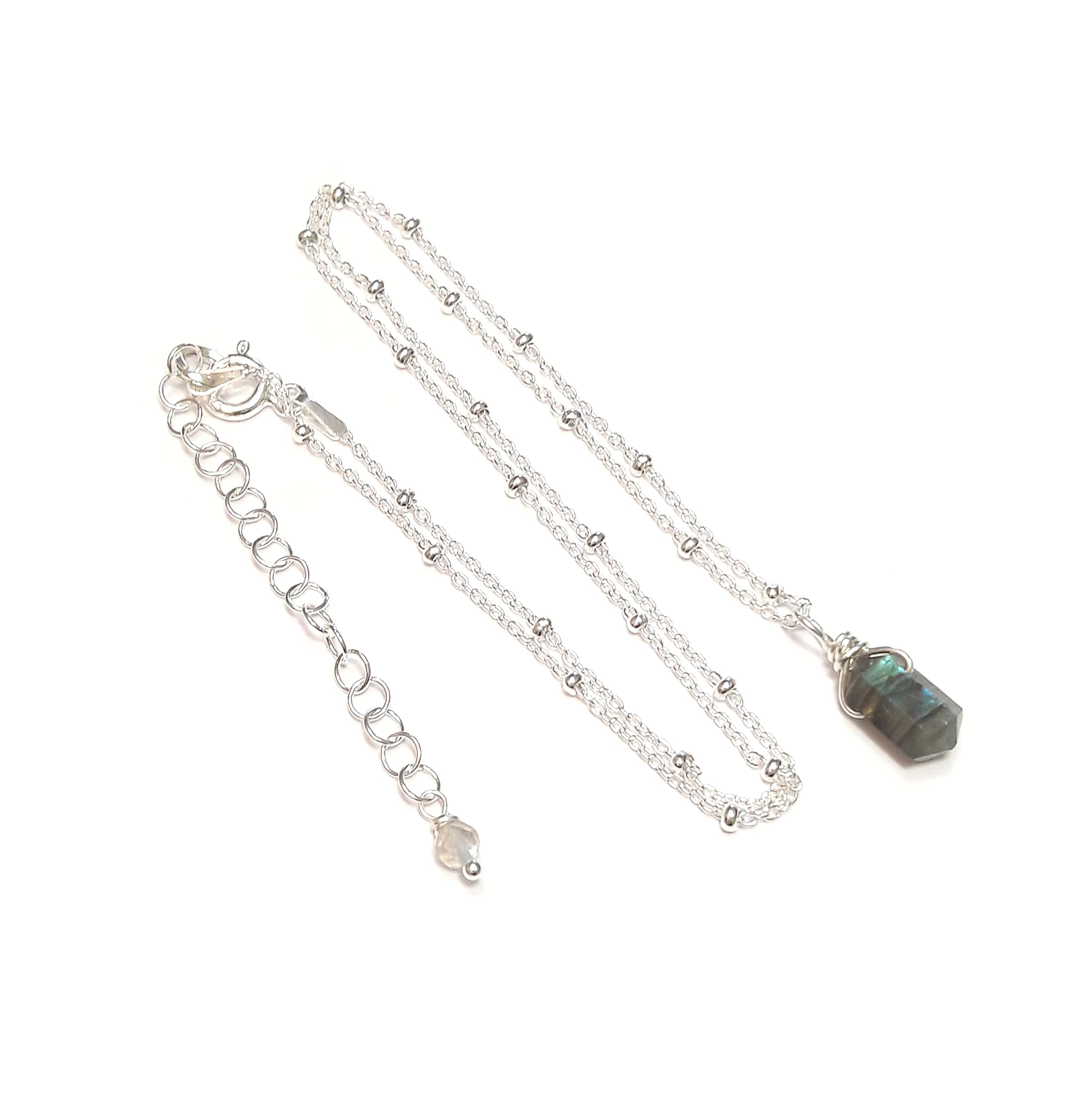 Collier Pendule Labradorite pendentif en pierre naturelle véritable chaîne Argent 925