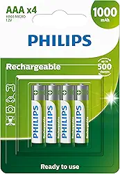 Pilha recarregável AAA 1.2V 1.000mAh, PHILIPS, padrão, R03B4RTU10/59
