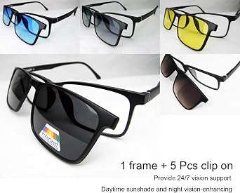 Circleperson Men Polarized Clip on Sunglasses 5 in 1 Magnetic glasses Spring hinges