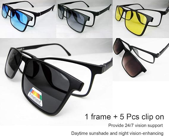 Circleperson Men Polarized Clip on Sunglasses 5 in 1 Magnetic glasses Spring hinges