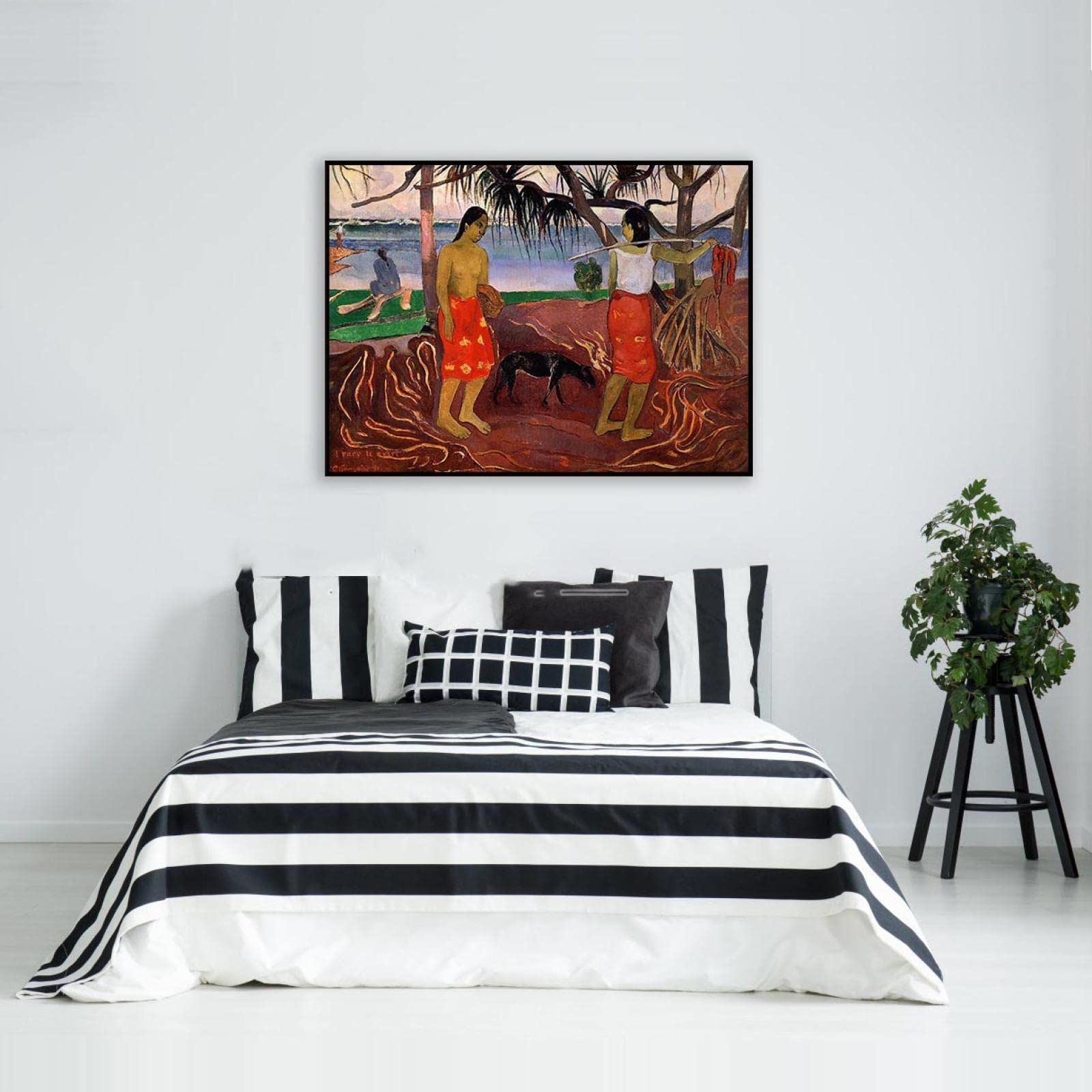 Schwarzer Rahmen-Leinwandbild-Paul Gauguin Poster und Kunstdruck-Berühmte Leinwand Gemälde Reproduktionen-'Kelp-Sammler II'Druck auf Leinwand-Landschaft Leinwand Wandkunst Bilder 30x42cm(12x17in)