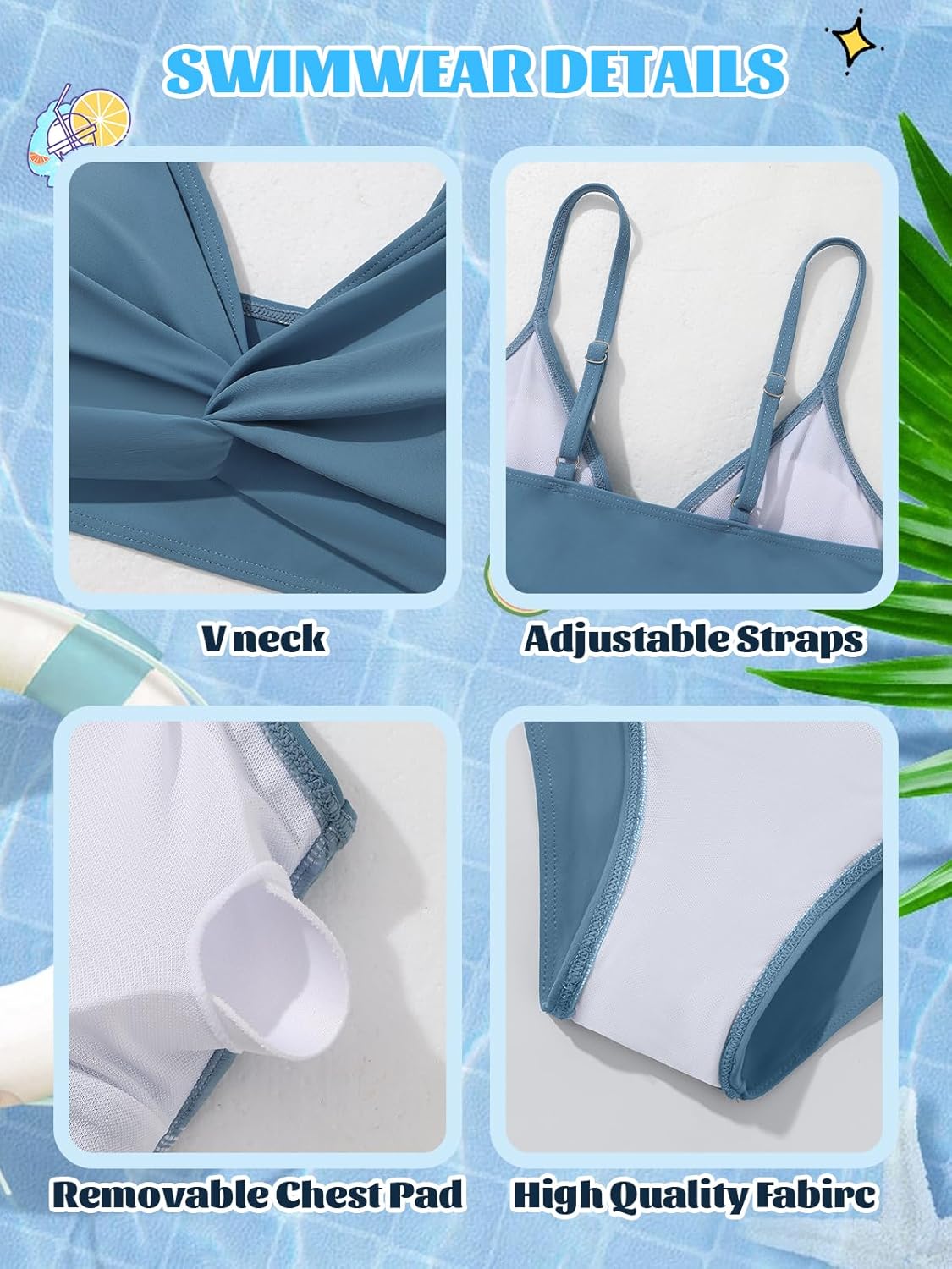 Girls Swimsuit 3 Piece Bathing Suit Criss Cross Bikini Set Tropical Floral Swimwear with Mesh Cover Up Pants Size 9-16Y - Image 7