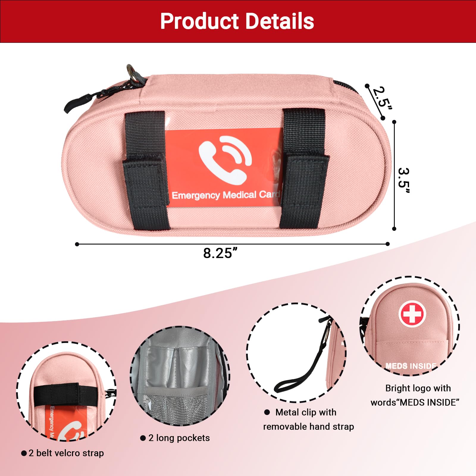 Sac à Médicaments Vide pour EpiPen, Étui de Transport Isotherme de médicamentsde, Trousse Organisateur Voyage pour 2 EpiPens, Auvi Q, Spray Nasal, allergie Meds, Asthme Inhaler, (Rose)