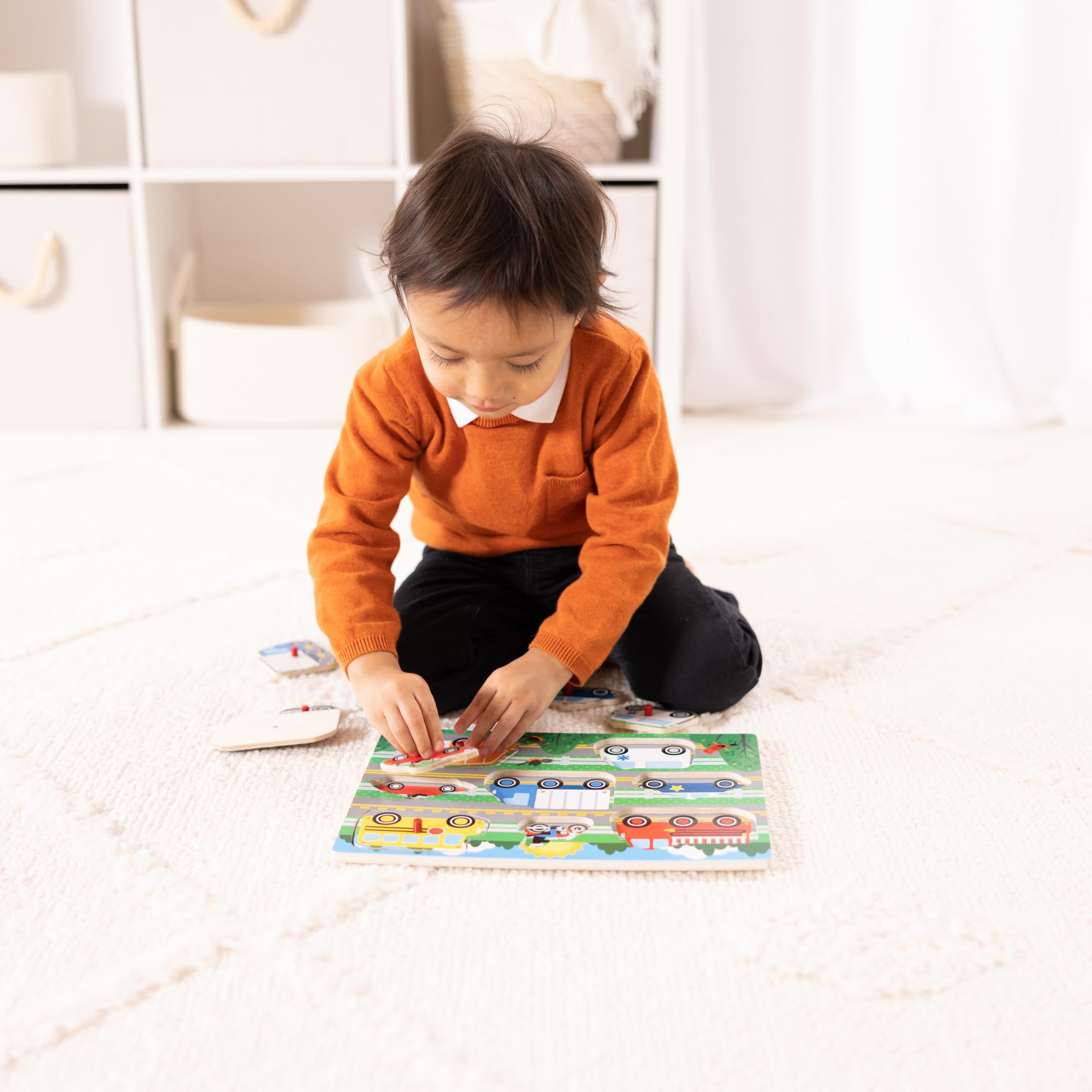 Melissa & Doug Wooden Vehicle Peg Puzzle – Interactive Learning Toy for Toddlers, Educational Gift for Kids Age 2 Plus