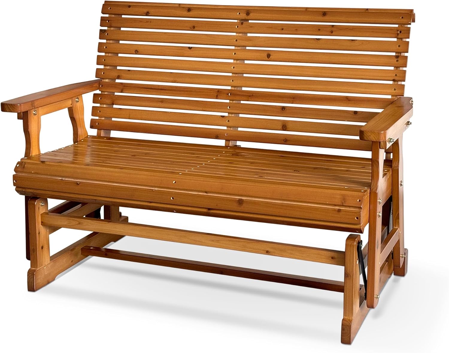 Fortune Candy Wooden Patio Glider with High Roll Back and Deep Contoured Seat, Solid Fir Wood, 2-Seater, Heavy Duty 800 LBS, 4 Ft. (PU Brown)