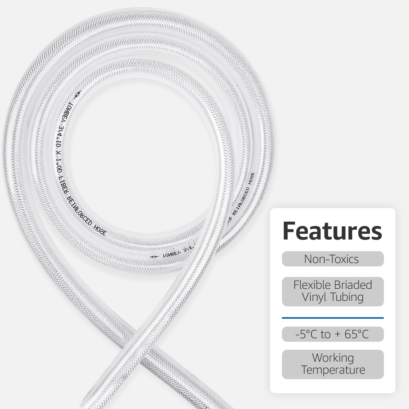 Tubo flessibile in PVC trasparente ad alta pressione da 1,9 cm x 6,5 m, resistente, intrecciato in plastica trasparente, tubo flessibile in vinile rinforzato, atossico, senza BPA
