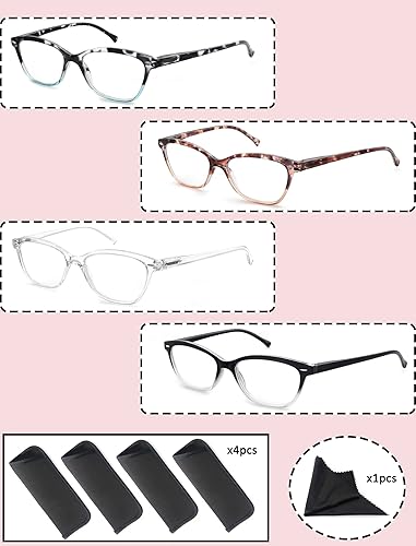 Miniatura 6 de OLOMEE Gafas de lectura para mujer y damas+1.50 elegantes anteojos de aumento para mujer, paquete de 4 unidades, ligeros y cómodos