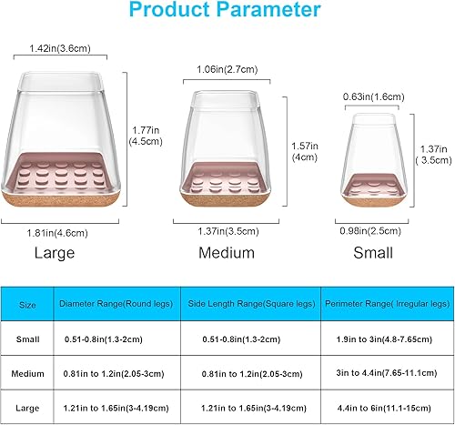 Miniatura 2 de Protectores transparentes para patas de silla para suelos de madera dura, 32 unidades, almohadillas de fieltro redondas y cuadradas para patas de