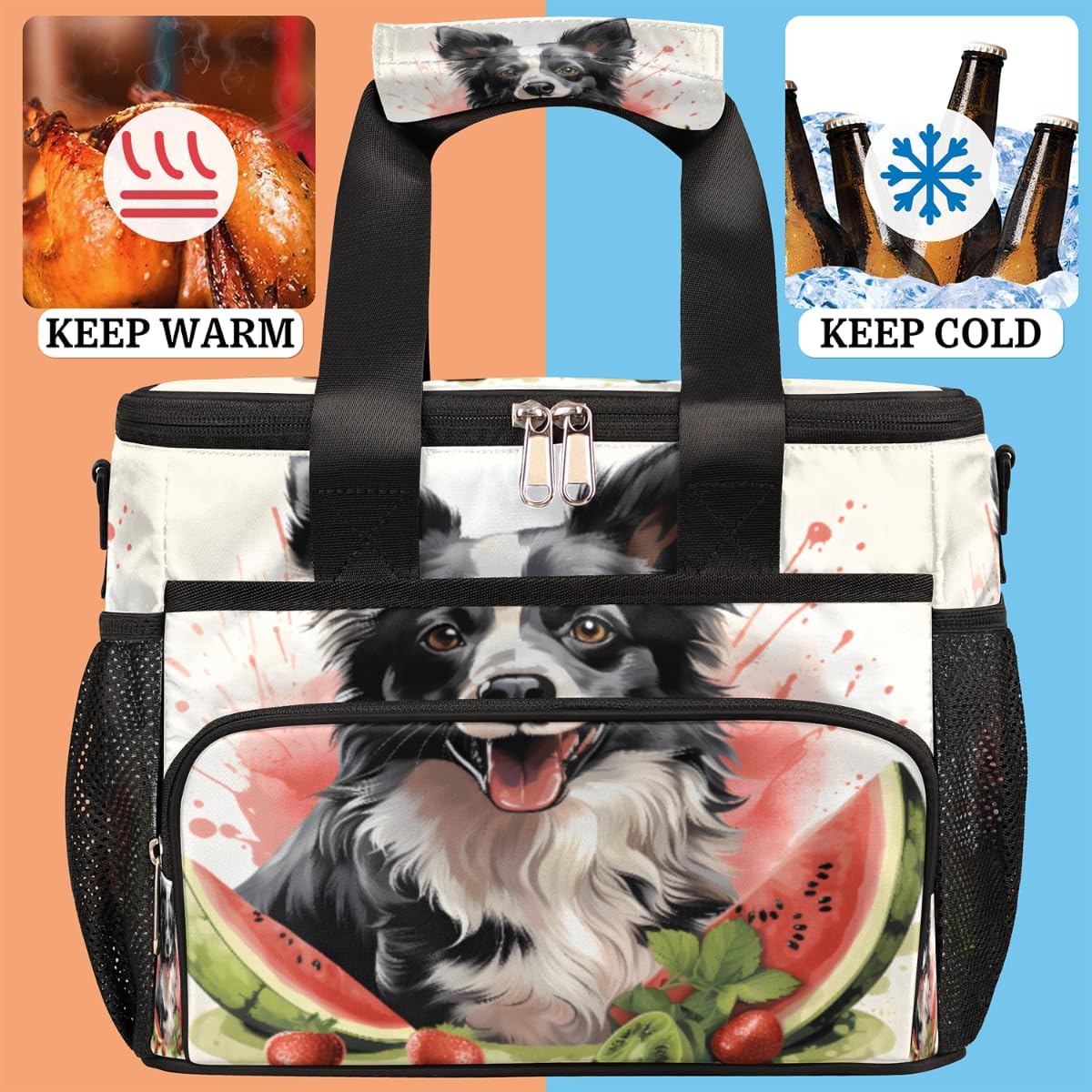 Watermelon Insulated Picnic Backpack Lunch Box for Women Men Picnic Basket Tote Lunch Bag Picnic Bag Portable Lunch Bags for Picnic, Beach, Work, Trip,Office, Camp Watercolor Dog