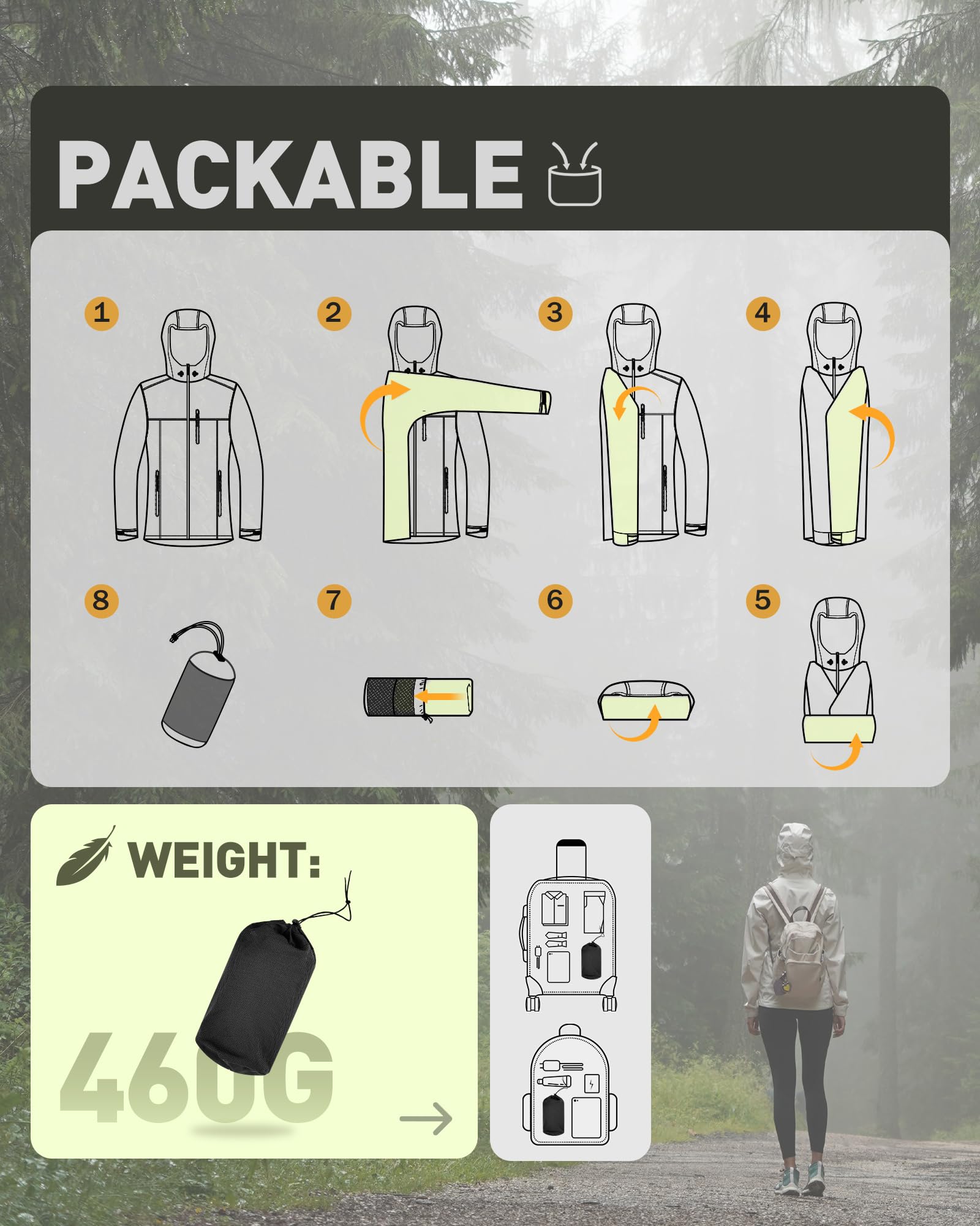 33,000ft Veste de pluie Femmes, imperméable imperméable léger avec manteau respirant emballable à capuche idéal pour la course à pied et à la randonnée(Noir-M)