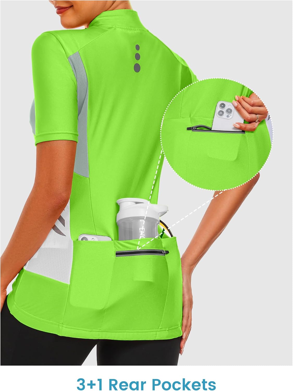 Little Donkey Andy Women's Cycling Jersey Short Sleeve Half Zip Breathable Reflective Cycling Vests Running 4 Rear Pockets Fluorescent Yellow S - Image 2