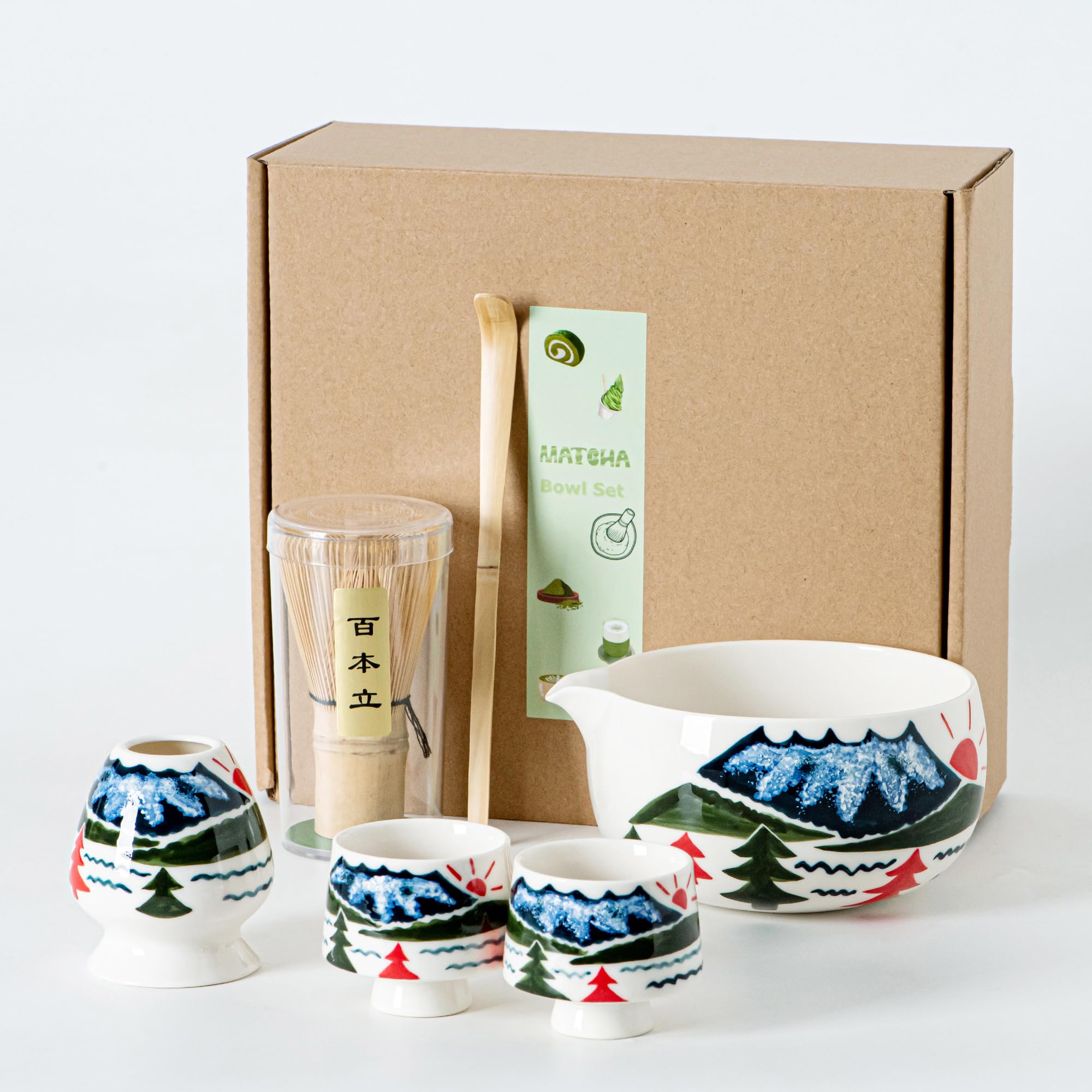 Amazon.com: Fuji Mountain Matcha Bowl Set – 6-Pcs Hand-Painted