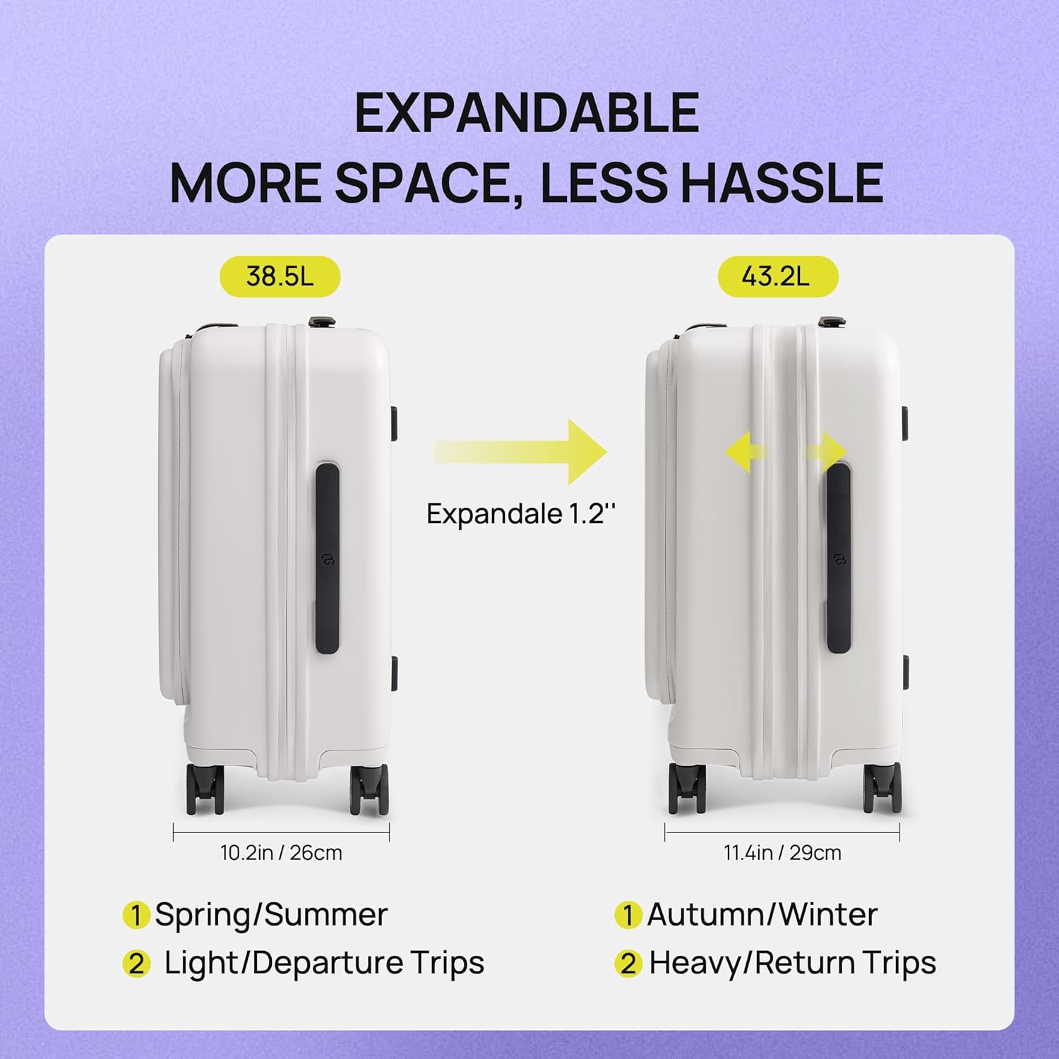 NINETYGO Carry On Luggage 22x14x9 Airline Approved, Top Opening Luggage 20 Inch Suitcase, Expandable, PC Hard Shell, Larger Capacity Carryon, TSA Lock, 360° Spinner Wheels (Black) - Image 5