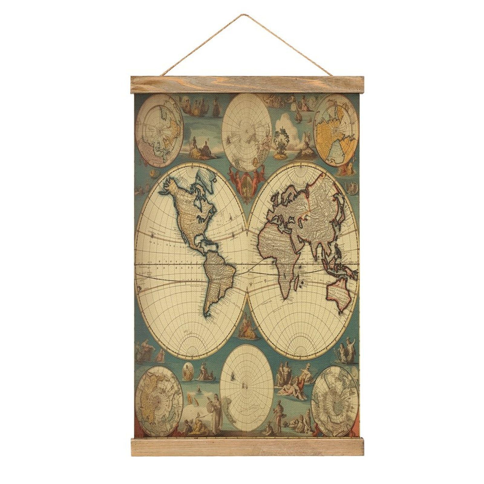 VstaDank World Map Retro Poster with Wooden Frame Hanger Art Painting Wall Decor Poster Wall Hanging Wooden Frame 13x20 Wood Poster Hanger for Photo Picture Art Canvas Print Artwork
