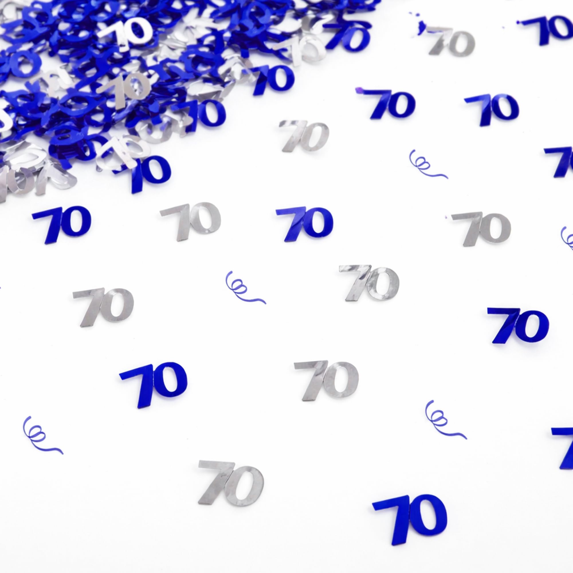 SHATCHI 14g Blue & Silver 70th Birthday Confetti Foil Metallic Glitz Table Scatter Sprinkles Age Bday Party Decorations,12mm