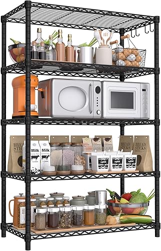 PrimeZone Estantes de almacenamiento de metal de alambre, 5 niveles ajustables con certificación NSF, estante organizador de estantería de garaje